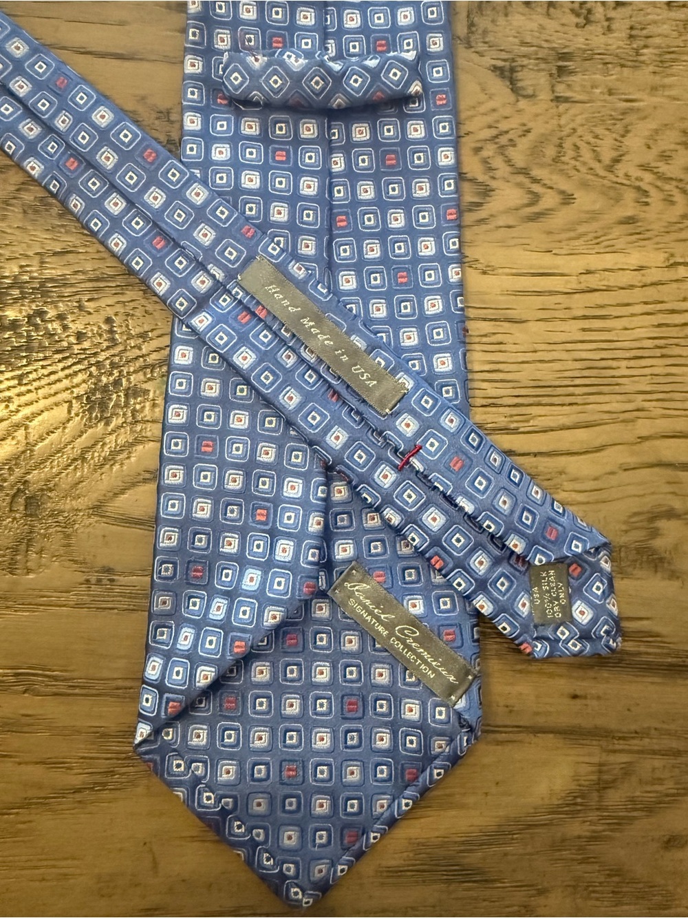 Daniel Cremieux Signature Collection Blue Geometric Silk Tie with Red Accents
